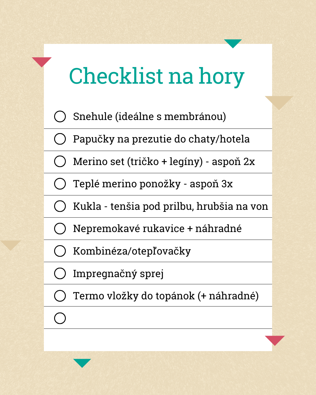 checklist na hory
